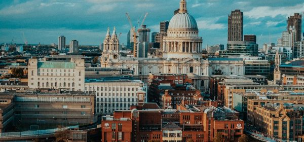 A camera shot of London during sunset