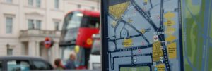 Outside a bus stop in Knightsbridge one of our massage therapists are available to meet you close to the National Art library