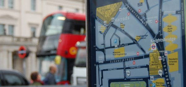 Outside a bus stop in Knightsbridge one of our massage therapists are available to meet you close to the National Art library