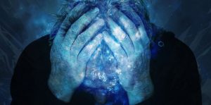 A man sat down with an headache