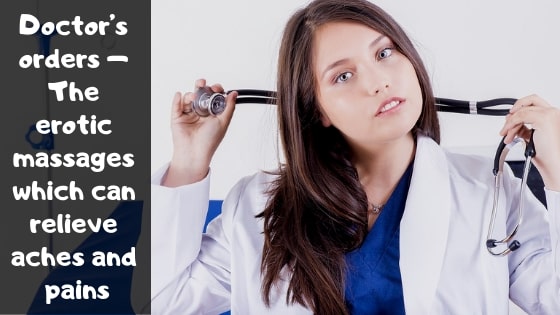 A woman massage therapist dressed as a doctor holding a stethoscope